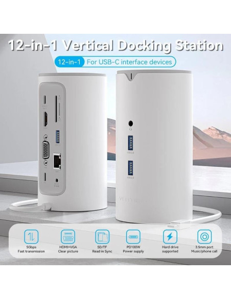 DOCK STATION VENTION 12 EN 1 USB-C A HDMI/VGA/USB-C/USB-A/RJ45/MICROSD/JACK