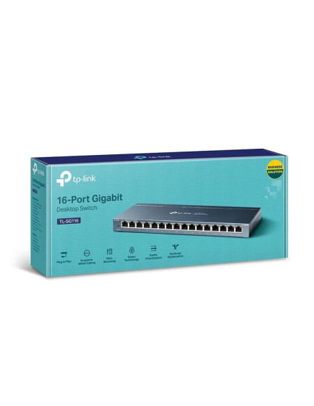 SWITCH TP-LINK 16 PUERTOS GIGABIT TL-SG1016P POE+ METALICA