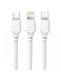 CABLE NB103 CARGA RAPIDA 3 EN 1 | MICRO + TIPO C + LIGHTNING A USB | BLANCO
