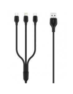 CABLE NB103 CARGA RAPIDA 3 EN 1 | MICRO + TIPO C + LIGHTNING A USB | NEGRO
