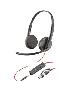 AURICULAR + MICROFONO POLY BLACKWIRE 3225 BIAURAL 3.5MM + ADAPTADOR USB-A/C