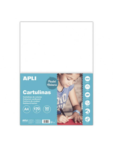 PACK 50 CARTULINAS A4 170GR COLOR BLANCO APLI
