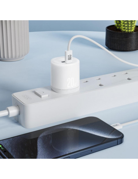 CARGADOR RAPIDO USB-A / USB-C 20W L144 BLANCO XO