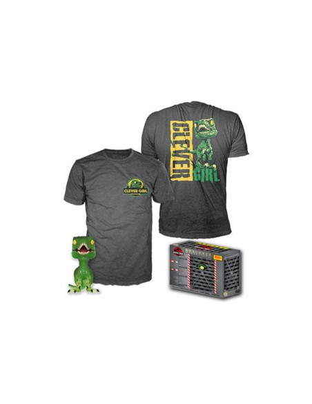 Pop & tee jurassic park clever raptor funko + camiseta talla l