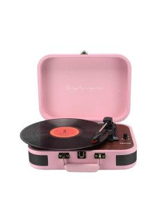 Prixton VC600 Tocadiscos con Grabación a USB, Radio FM y Salidas AUX y RCA Rosa