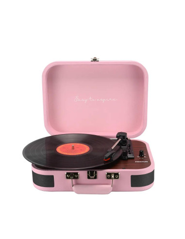 Prixton VC600 Tocadiscos con Grabación a USB, Radio FM y Salidas AUX y RCA Rosa