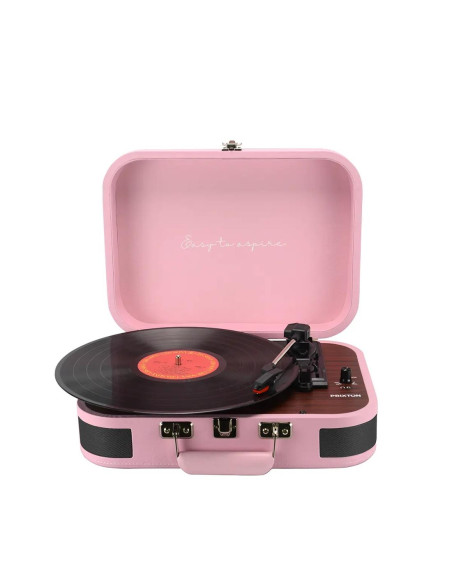 Prixton VC600 Tocadiscos con Grabación a USB, Radio FM y Salidas AUX y RCA Rosa