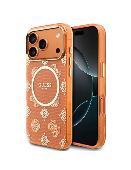 FUNDA IPHONE 17 PRO MAX NARANJA CON MAGSAFE MULTILOGO GUESS