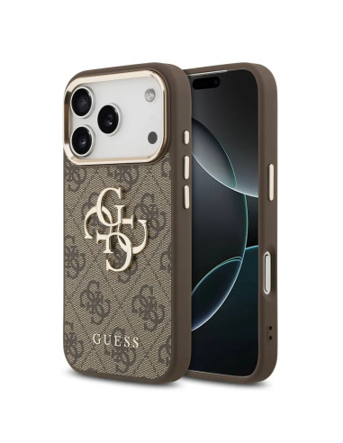 FUNDA GUESS IPHONE 17 PRO MAX MARRÓN EFECTO PIEL CON LOGO