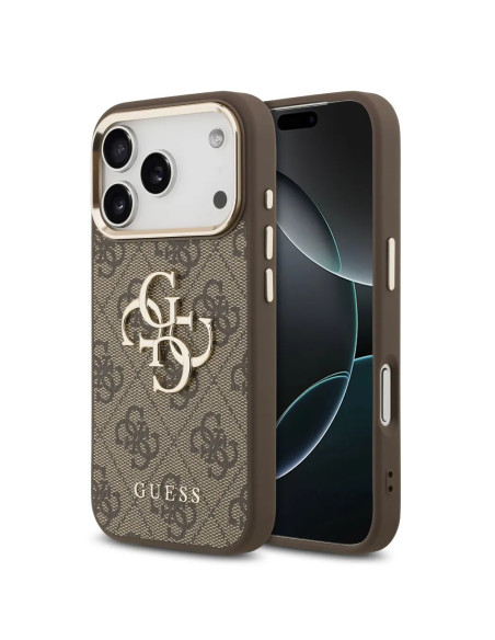 FUNDA GUESS IPHONE 17 PRO MAX MARRÓN EFECTO PIEL CON LOGO