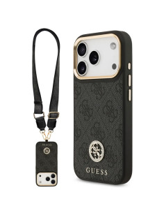 FUNDA IPHONE 17 PRO EN POLIPIEL NEGRA CON LOGO Y CORREA ANCHA INCLUIDA