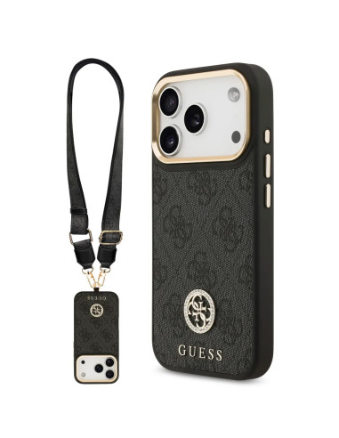 FUNDA IPHONE 17 PRO EN POLIPIEL NEGRA CON LOGO Y CORREA ANCHA INCLUIDA