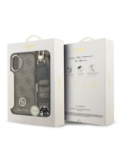 FUNDA IPHONE 17 EN POLIPIEL MARRÓN CON LOGO Y CORREA ANCHA INCLUIDA