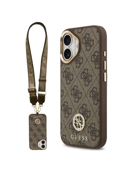 FUNDA IPHONE 17 EN POLIPIEL MARRÓN CON LOGO Y CORREA ANCHA INCLUIDA