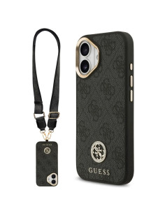 FUNDA IPHONE 17 EN POLIPIEL NEGRA CON LOGO Y CORREA ANCHA INCLUIDA