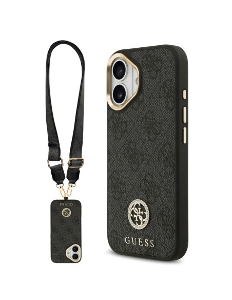 FUNDA IPHONE 17 EN POLIPIEL NEGRA CON LOGO Y CORREA ANCHA INCLUIDA
