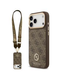 FUNDA IPHONE 17 PRO MAX EN POLIPIEL MARRÓN CON LOGO Y CORREA ANCHA
