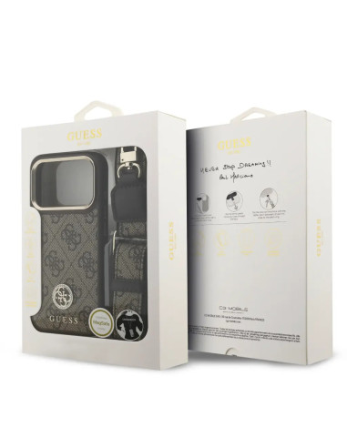 FUNDA IPHONE 17 PRO EN POLIPIEL MARRÓN CON LOGO Y CORREA ANCHA