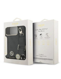 FUNDA IPHONE 17 PRO MAX EN POLIPIEL NEGRA CON LOGO Y CORREA ANCHA 2