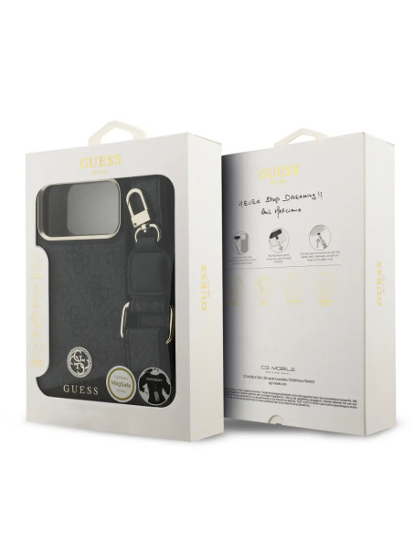 FUNDA IPHONE 17 PRO MAX EN POLIPIEL NEGRA CON LOGO Y CORREA ANCHA