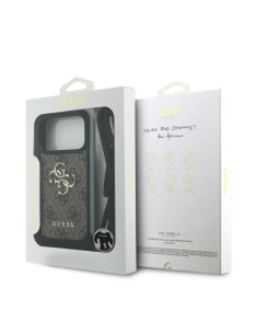 FUNDA IPHONE 17 PRO GUESS CON CORDÓN EFECTO PIEL Y LOGOTIPO MARRÓN 2