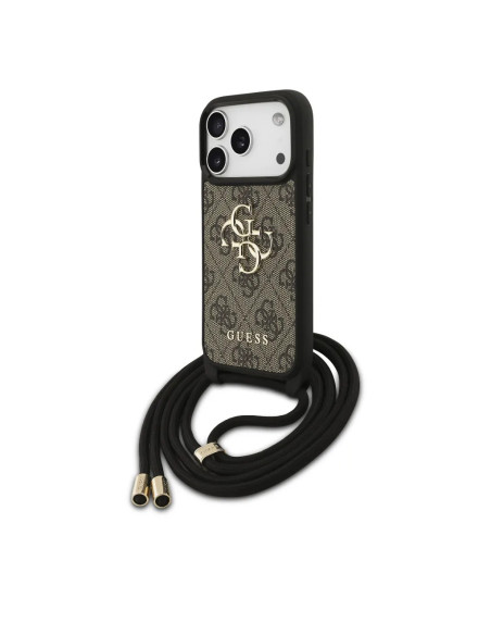 FUNDA IPHONE 17 PRO GUESS CON CORDÓN EFECTO PIEL Y LOGOTIPO MARRÓN