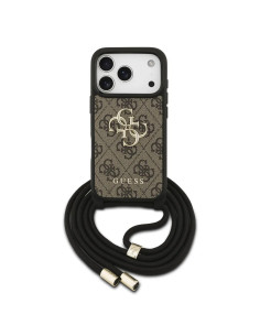 FUNDA IPHONE 17 PRO GUESS CON CORDÓN EFECTO PIEL Y LOGOTIPO MARRÓN