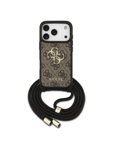 FUNDA IPHONE 17 PRO GUESS CON CORDÓN EFECTO PIEL Y LOGOTIPO MARRÓN
