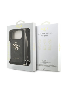 FUNDA IPHONE 17 PRO CON CORDÓN EFECTO PIEL Y LOGOTIPO NEGRO 2