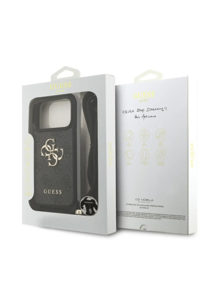 FUNDA IPHONE 17 PRO CON CORDÓN EFECTO PIEL Y LOGOTIPO NEGRO