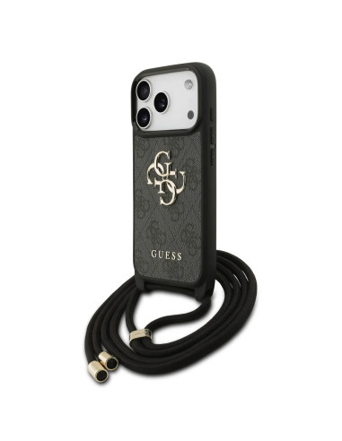 FUNDA IPHONE 17 PRO CON CORDÓN EFECTO PIEL Y LOGOTIPO NEGRO