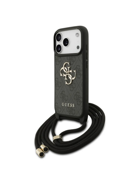 FUNDA IPHONE 17 PRO CON CORDÓN EFECTO PIEL Y LOGOTIPO NEGRO