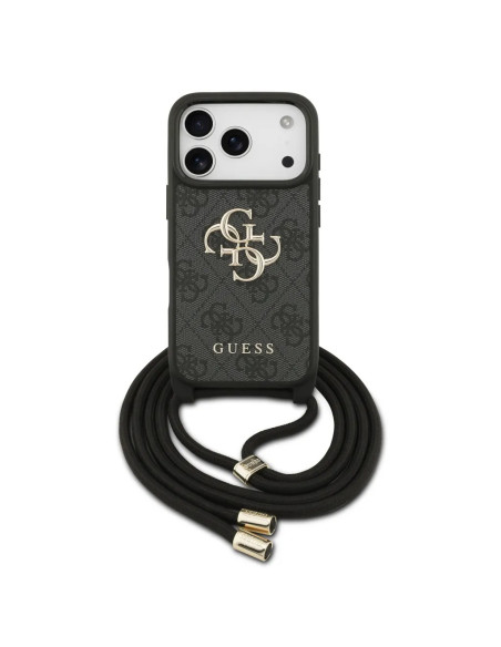 FUNDA IPHONE 17 PRO CON CORDÓN EFECTO PIEL Y LOGOTIPO NEGRO