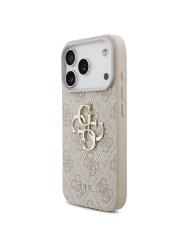 FUNDA IPHONE 17 PRO GUESS ROSA CON CORREA DE PERLAS, EFECTO PIEL Y LOGOTIPO
