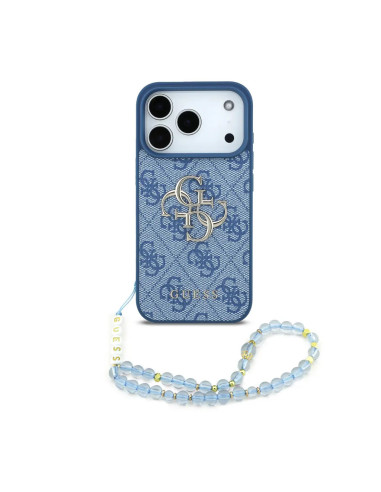 FUNDA GUESS IPHONE 17 PRO MAX CON CORREA DE PERLAS, EFECTO PIEL Y LOGOTIPO AZUL