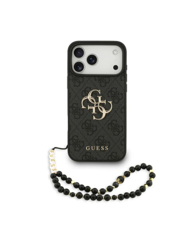FUNDA GUESS IPHONE 17 PRO MAX CON CORREA DE PERLAS, EFECTO PIEL Y LOGOTIPO NEGRA