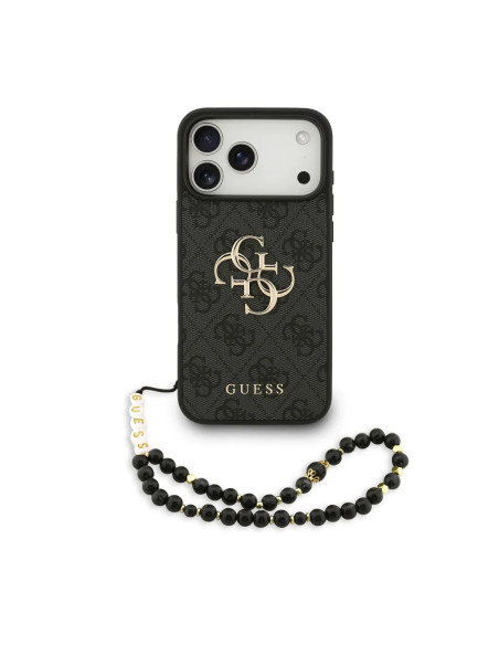FUNDA GUESS IPHONE 17 PRO MAX CON CORREA DE PERLAS, EFECTO PIEL Y LOGOTIPO NEGRA