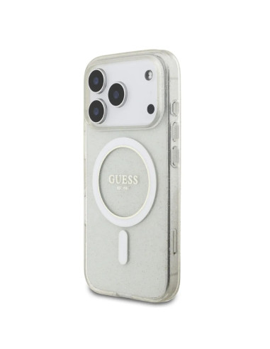 FUNDA GUESS IPHONE 17 PRO MAX TRANSPARENTE CON MAGSAFE BRILLOS Y CORREA DE PERLAS