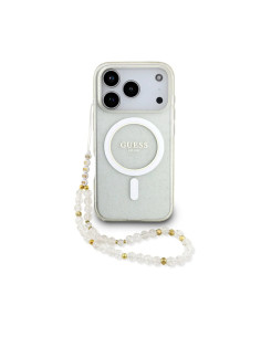 FUNDA GUESS IPHONE 17 PRO TRANSPARENTE CON MAGSAFE BRILLOS Y CORREA DE PERLAS