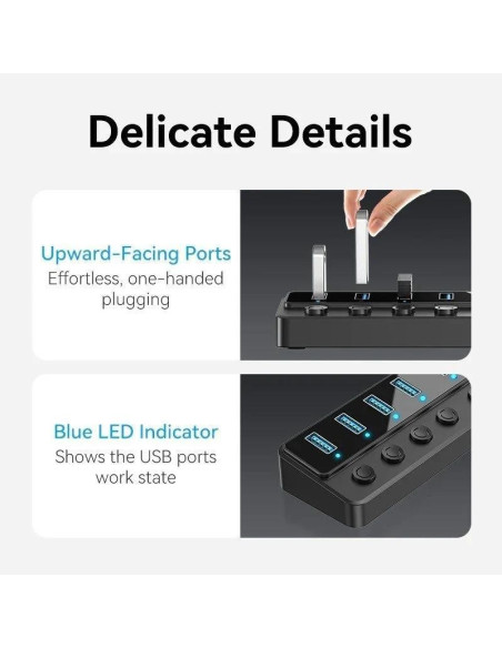 HUB VENTION USB 3.0 7 PUERTOS USB 3.0 INTERRUPTOR BLACK