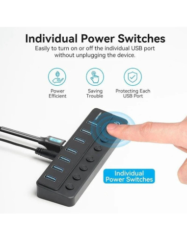 HUB VENTION USB 3.0 7 PUERTOS USB 3.0 INTERRUPTOR BLACK