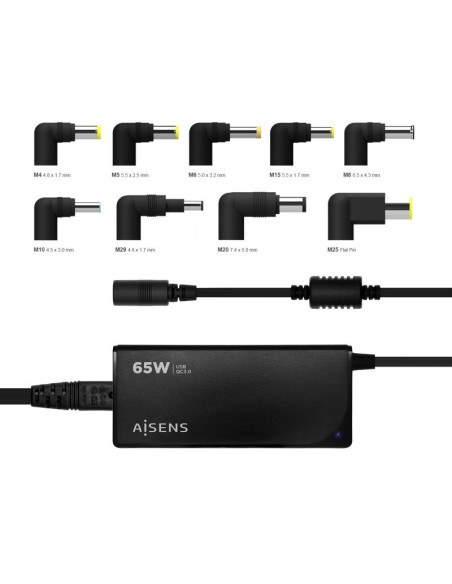 CARGADOR PORTATIL AISENS 65W AUTOMATICO + 9 CONECTORES + USB-A