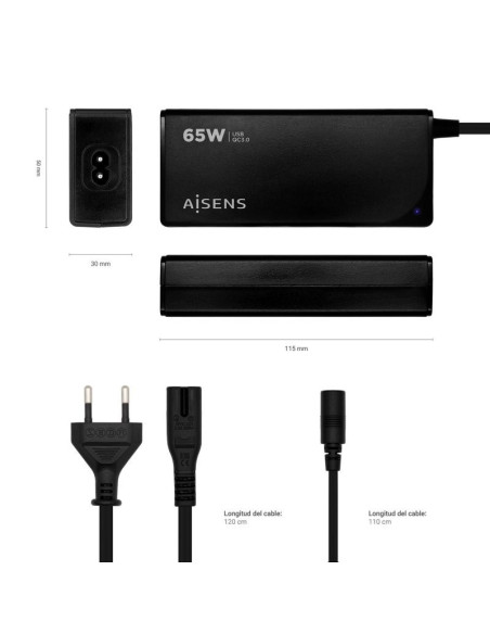 CARGADOR PORTATIL AISENS 65W AUTOMATICO + 9 CONECTORES + USB-A
