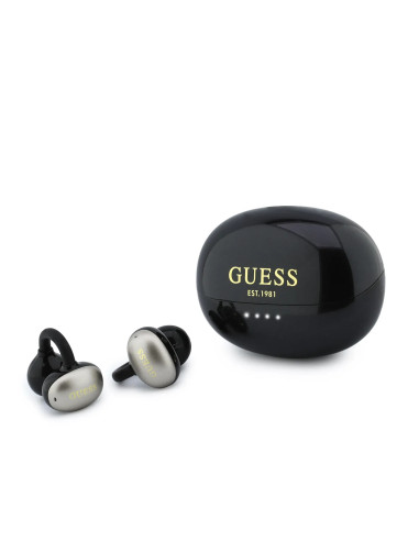 AURICULARES OWS GUESS ACABADO METÁLICO Y LOGOTIPO NEGRO