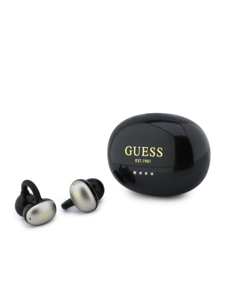 AURICULARES OWS GUESS ACABADO METÁLICO Y LOGOTIPO NEGRO