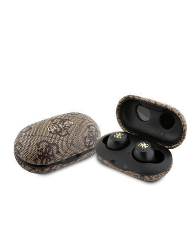 AURICULARES TWS ENC GUESS CON ACABO DE POLIPIEL Y LOGOTIPO METALICO MARRÓN