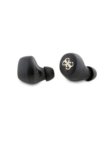 AURICULARES TWS ENC GUESS CON ACABO DE POLIPIEL Y LOGOTIPO METALICO NEGRO