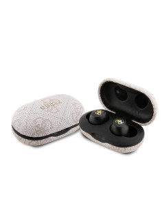 AURICULARES TWS ENC GUESS CON ACABO DE POLIPIEL Y LOGOTIPO METALICO ROSA 2