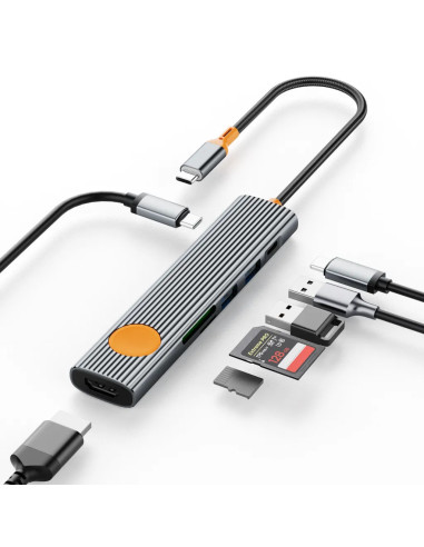 HUB USB-C 7 EN 1 CON HDMI 4K, PD 100W, 2 USB-A , USB-C , TF Y SD