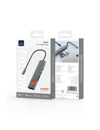 HUB USB-C 7 EN 1 CON HDMI 4K, PD 100W, 2 USB-A , USB-C , TF Y SD
